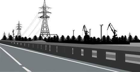 Fototapeta na wymiar empty road with electrical pylons illustration