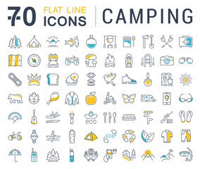 Set Vector Flat Line Icons Camping