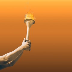 Composite image of low angle view of sportsman holding a cup  © vectorfusionart