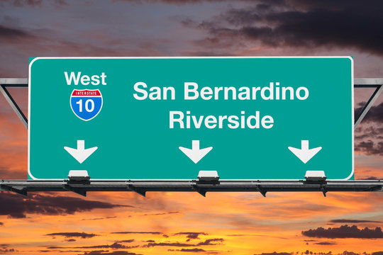 San Bernardino Riverside Interstate 10 West Highway Sign With Su