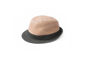 straw hat, brown straw hat isolated on white background.