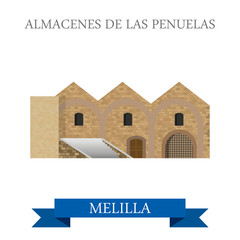 Almacenes de Las Penuelas en Melilla. Flat cartoon vector