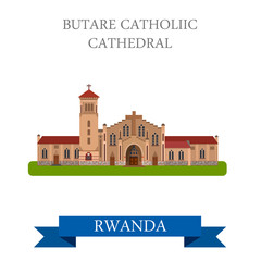 Butare Catholic Cathedral in Rwanda Flat web vector illustration