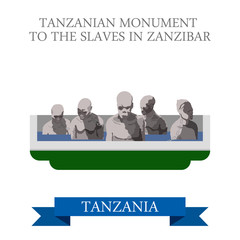Tanzania Monument Slaves Zanzibar. Flat travel vector historic
