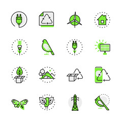 Green planet nature eco source energy lineart flat vector icon