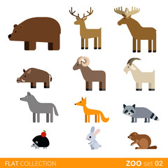 Flat vector icon wild farm domestic animal cartoon collection