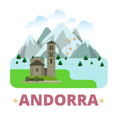 Andorra country badge fridge magnet Flat cartoon sight vector