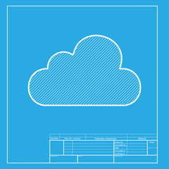 Cloud sign illustration. White section of icon on blueprint template.