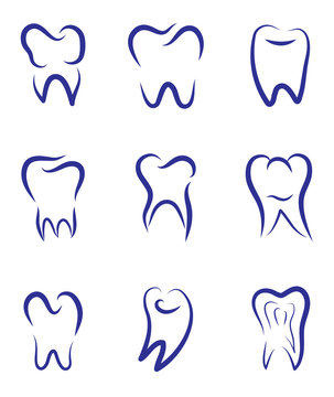 Set modern vector logo for dentistry. Logo for dental clinic. Teeth abstract sketch silhouette. Healthy tooth logo