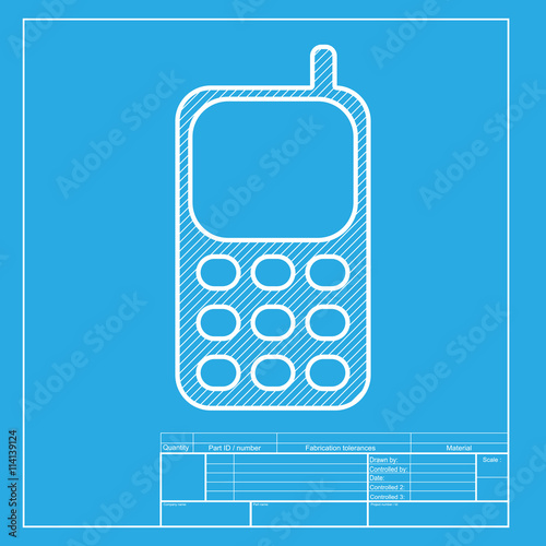 Cell Phone Sign White Section Of Icon On Blueprint Template Stock White Section Of Icon On Blueprint Template
