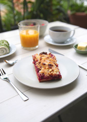 delicate breakfast at a white table