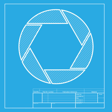 Photo sign illustration. White section of icon on blueprint template.