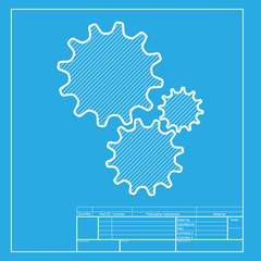 Settings sign illustration. White section of icon on blueprint template.