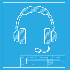 Support sign illustration. White section of icon on blueprint template.