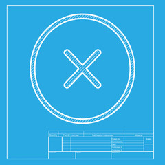 Cross sign illustration. White section of icon on blueprint template.