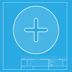 Fototapeta premium Positive symbol plus sign. White section of icon on blueprint template.