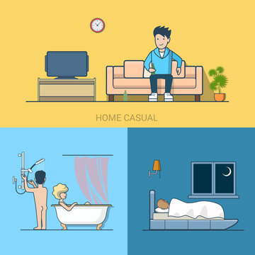 Lineart people Lifestyle flat icons banner design web vector