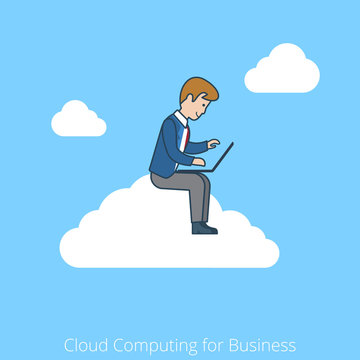 Linear flat line art cloud computing for business man vector