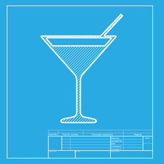 Cocktail sign illustration. White section of icon on blueprint template.