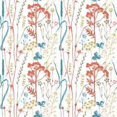 Seamless pattern with herbs and flowers