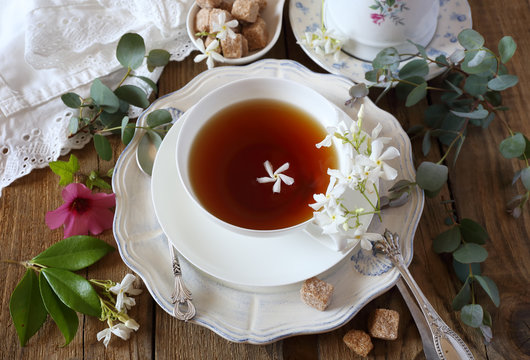 Vintage style: romantic tea drinking with jasmine tea