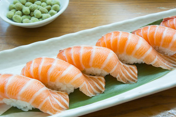 .Japanese food sashimi salmon, sushi salmon, spawn salmon with j