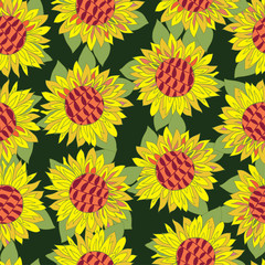 Hand drawn sunflower flower seamless pattern