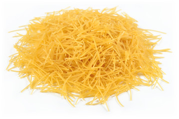 Heap of uncooked italian pasta on a white