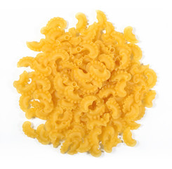 Heap of uncooked italian pasta on a white