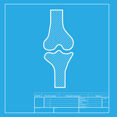 Knee joint sign. White section of icon on blueprint template.