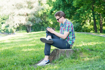 Fototapeta premium Hipster with camera