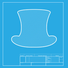 Top hat sign. White section of icon on blueprint template.
