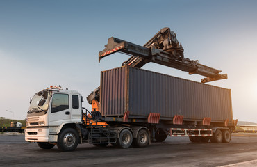 Forklift handling container box loading