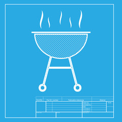 Fototapeta na wymiar Barbecue simple sign. White section of icon on blueprint template.