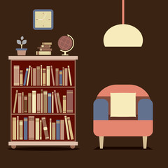 Modern Design Interior Sofa And Bookcase.