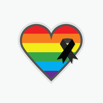 recommend clip art: Rainbow pride flag Pattern in shape of a heart with black ribbon icon