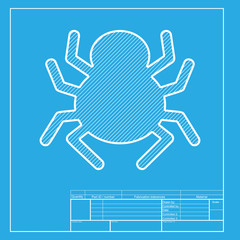 Spider sign illustration. White section of icon on blueprint template.