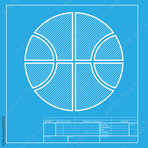 "Basketball ball sign illustration. White section of icon on blueprint ...