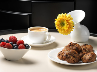 Coffee, fruit and homemade biscuits, still life