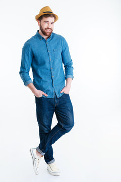 Handsome Casual Man Smiling Standing Over A White Background