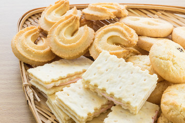 Cookies in bamboo bowl