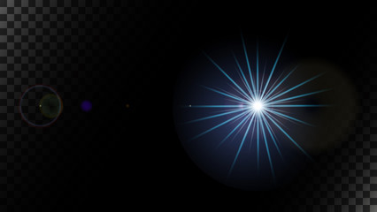 Glare from the reflection from horizontal optics. Light effect. Isolated on a transparent background. Vector illustration.