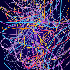Neon lines, abstract composition, bright background, a tangle of colored lines, vector design art - obrazy, fototapety, plakaty