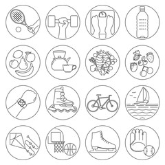 Healthy lifestyle outline black icons. Vector illustration