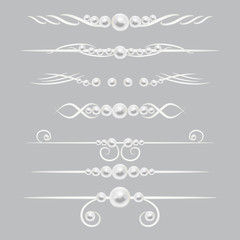 Pearl dividers page decor vector set. Border or divider decoration with pearl. Royal element pearl illustration