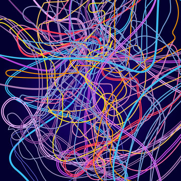 Neon Lines, Abstract Composition, Bright Background, A Tangle Of Colored Lines, Vector Design Art