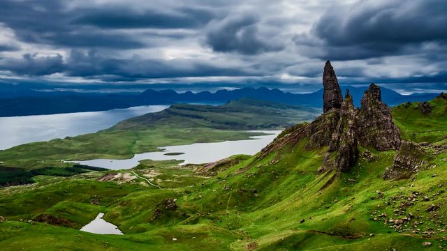 Dramatic cloud over Old man storr mountain in Scotland, 4k, timelapse