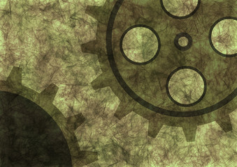 Hand drawn background with gear wheel. Abstract grunge background with mechanism of watch.