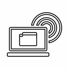 Laptop and and wireless icon, outline style