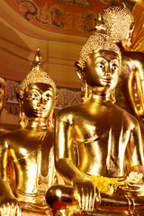 Buddha statues , Face of gold buddha, Close up face of gold buddha, Thailand ,Asia.